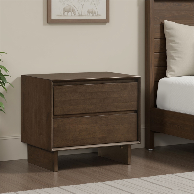 Genu Nightstand- 2 Drawers w Fingertip Handles- Warm Walnut Brown