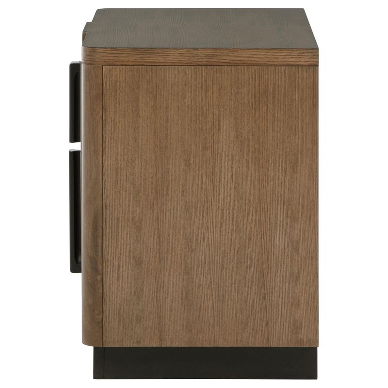 Reon Nightstand- 2 Drawers- Decorative Reeded Ash Brown Black Wood