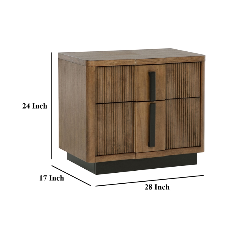 Reon Nightstand- 2 Drawers- Decorative Reeded Ash Brown Black Wood
