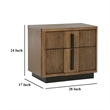 Reon Nightstand- 2 Drawers- Decorative Reeded Ash Brown Black Wood
