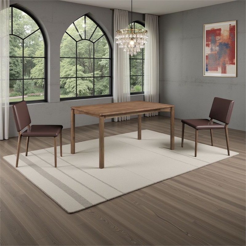 Rida Dining Table- Rich Dark Brown Hardwood- Rectangular 59 Inch Top