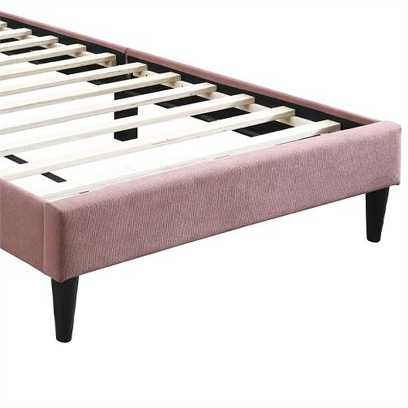 Lilian Twin Size Bed- Blush Pink Linen Upholstery- Channel Tufted