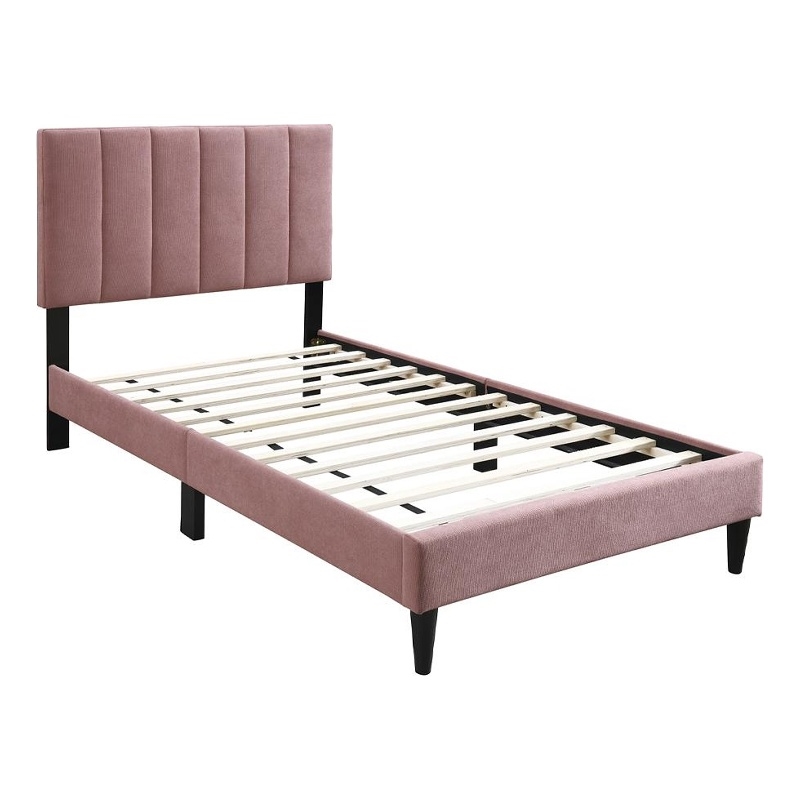 Lilian Twin Size Bed- Blush Pink Linen Upholstery- Channel Tufted