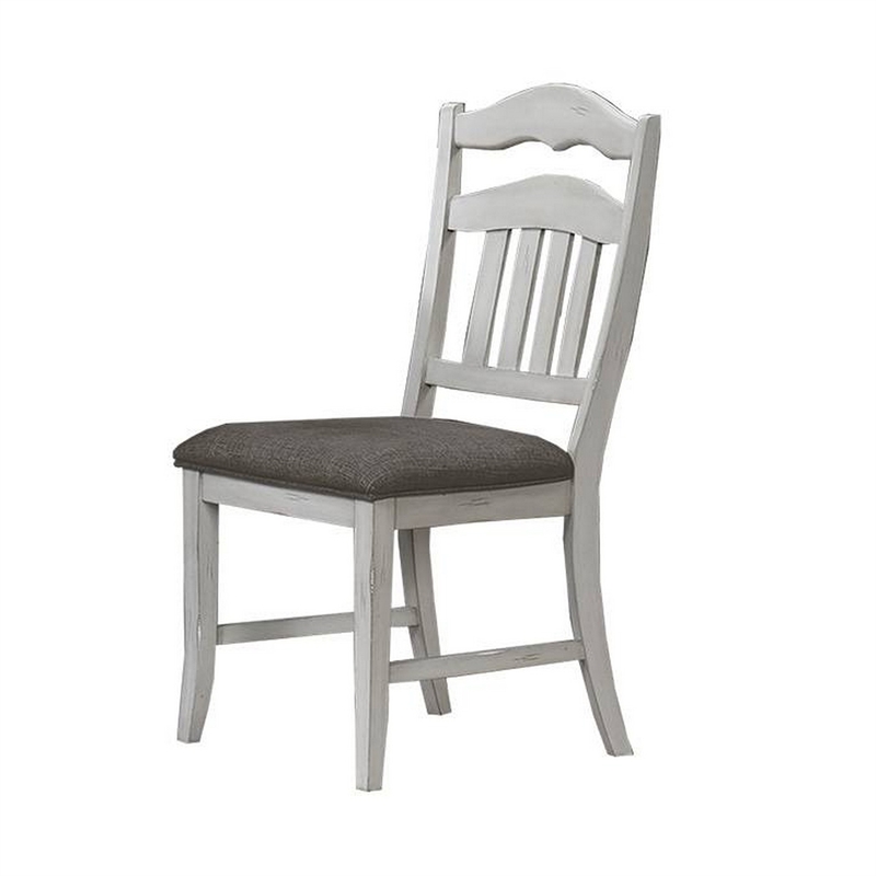 Zeke Dining Chairs-Set of 2-Ladder Back-Classic White Wood-Gray Fabric