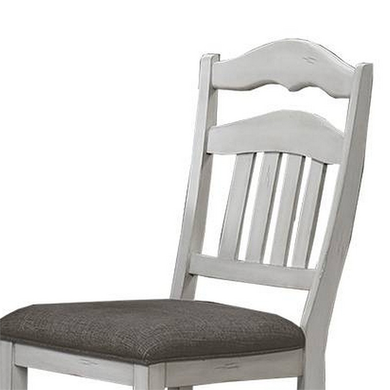 Zeke Dining Chairs-Set of 2-Ladder Back-Classic White Wood-Gray Fabric