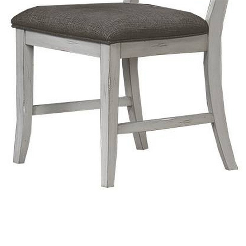 Zeke Dining Chairs-Set of 2-Ladder Back-Classic White Wood-Gray Fabric