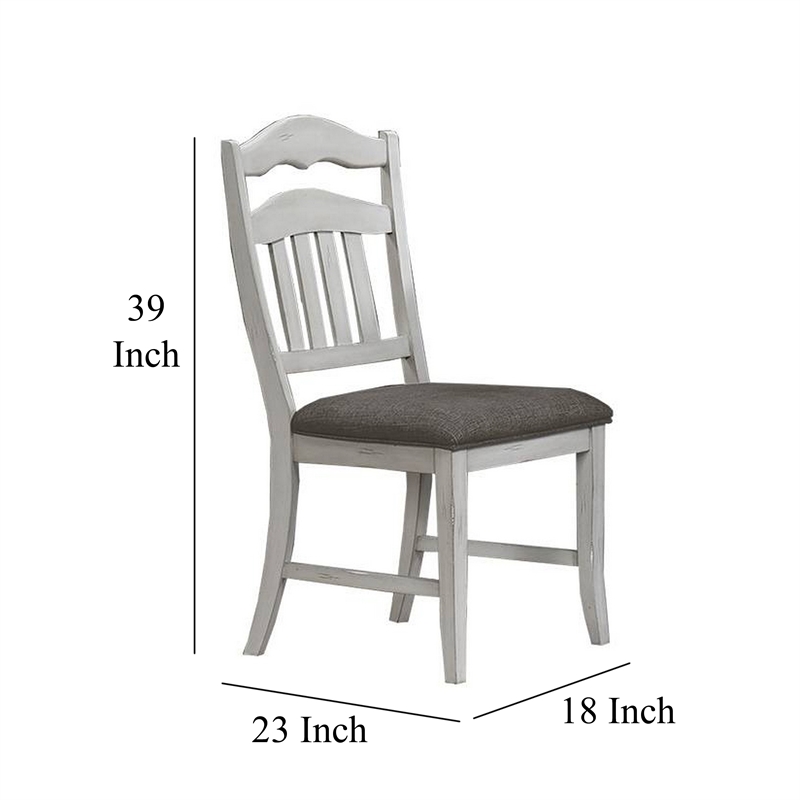Zeke Dining Chairs-Set of 2-Ladder Back-Classic White Wood-Gray Fabric