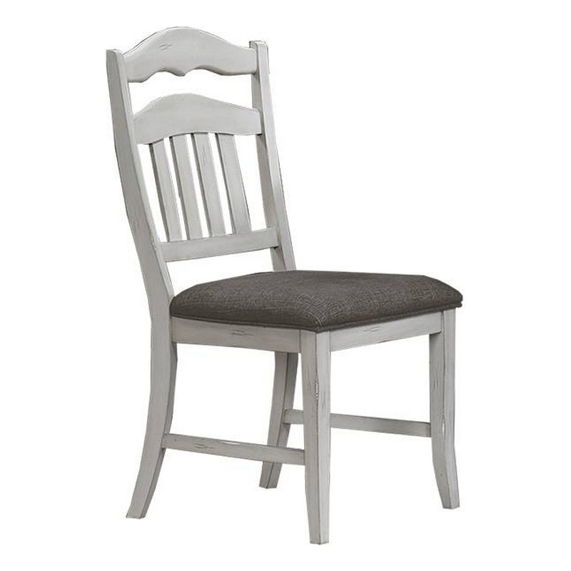 Zeke Dining Chairs-Set of 2-Ladder Back-Classic White Wood-Gray Fabric