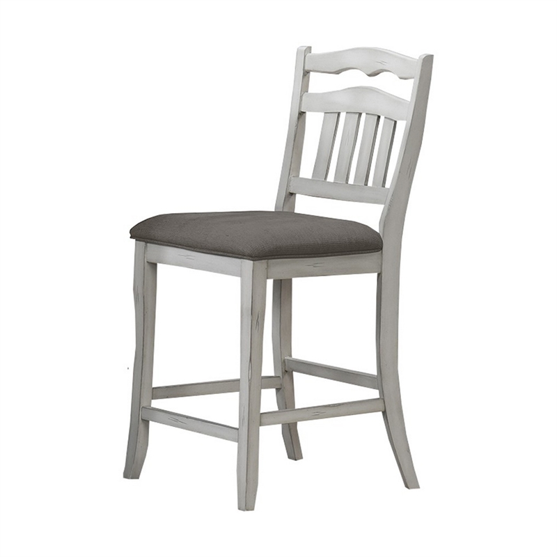 Zeke Counter Height Chairs-Set of 2-Ladder Back-Classic White Wood-Dark Gray