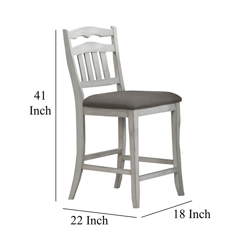 Zeke Counter Height Chairs-Set of 2-Ladder Back-Classic White Wood-Dark Gray