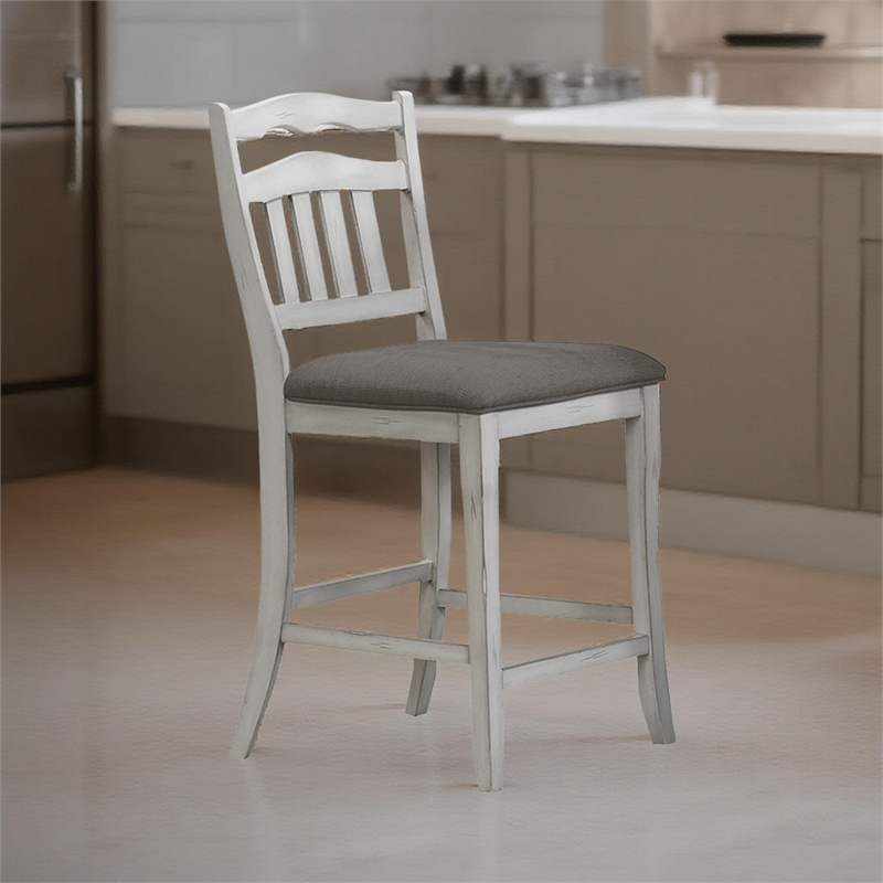 Zeke Counter Height Chairs-Set of 2-Ladder Back-Classic White Wood-Dark Gray