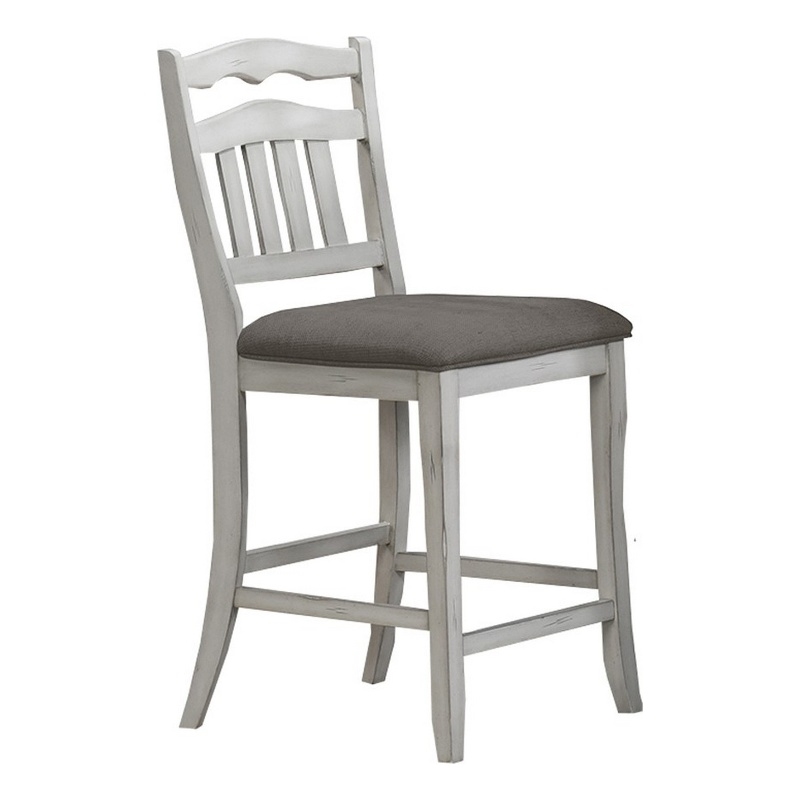Zeke Counter Height Chairs-Set of 2-Ladder Back-Classic White Wood-Dark Gray
