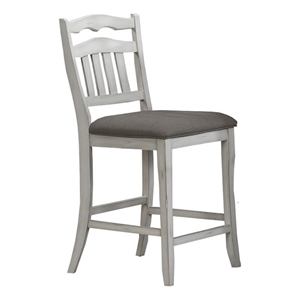 Zeke Counter Height Chairs-Set of 2-Ladder Back-Classic White Wood-Dark Gray