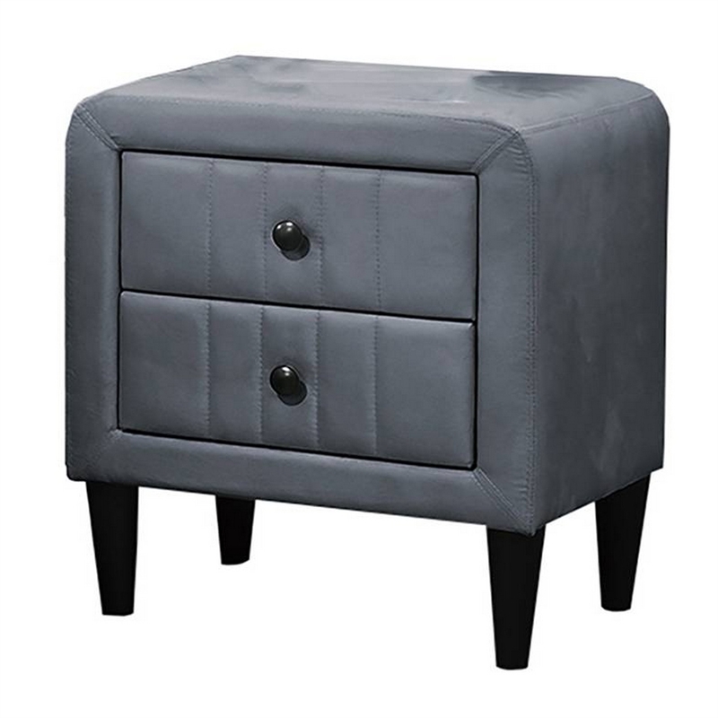 Rheo Nightstand- 2 Drawers- 22 Inch Upholstered in Dark Gray Velvet
