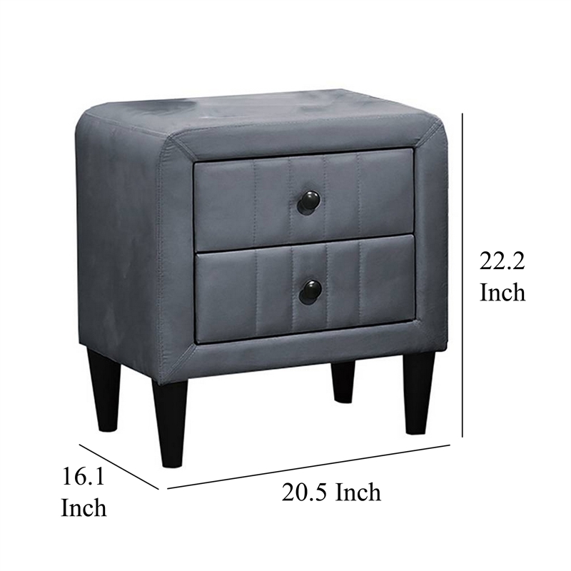 Rheo Nightstand- 2 Drawers- 22 Inch Upholstered in Dark Gray Velvet