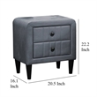 Rheo Nightstand- 2 Drawers- 22 Inch Upholstered in Dark Gray Velvet