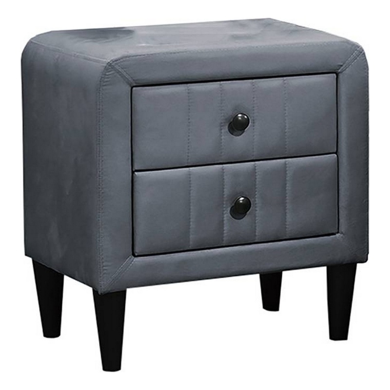 Rheo Nightstand- 2 Drawers- 22 Inch Upholstered in Dark Gray Velvet