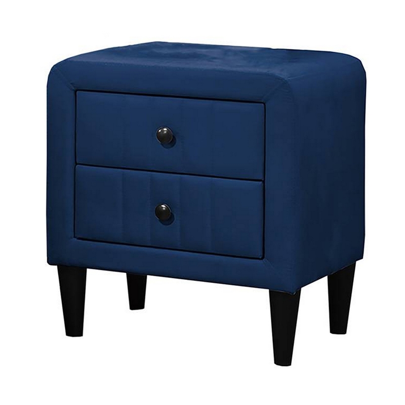 Rheo Nightstand- 2 Drawers- 22 Inch Upholstered in Navy Blue Velvet