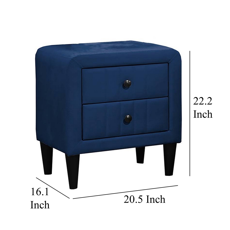 Rheo Nightstand- 2 Drawers- 22 Inch Upholstered in Navy Blue Velvet