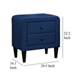 Rheo Nightstand- 2 Drawers- 22 Inch Upholstered in Navy Blue Velvet