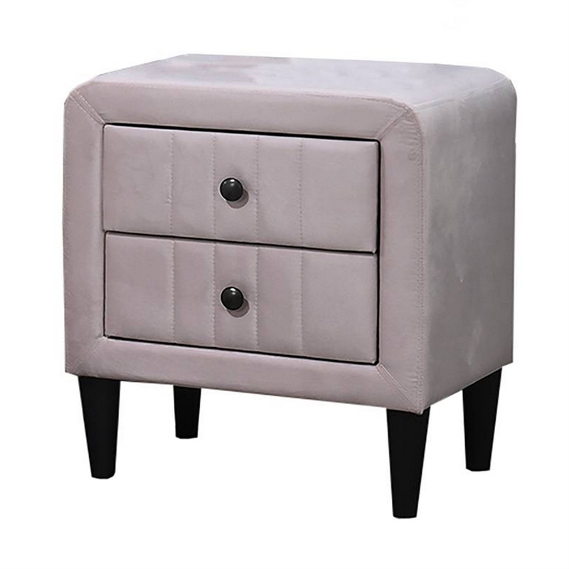 Rheo Nightstand- 2 Drawers- 22 Inch Upholstered in Light Pink Velvet
