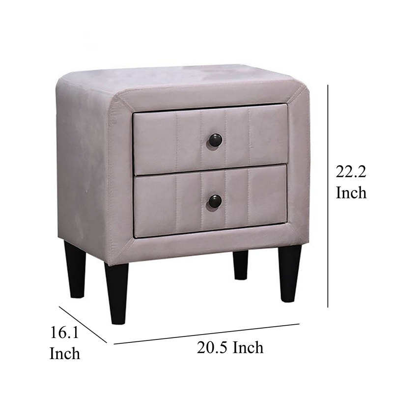 Rheo Nightstand- 2 Drawers- 22 Inch Upholstered in Light Pink Velvet