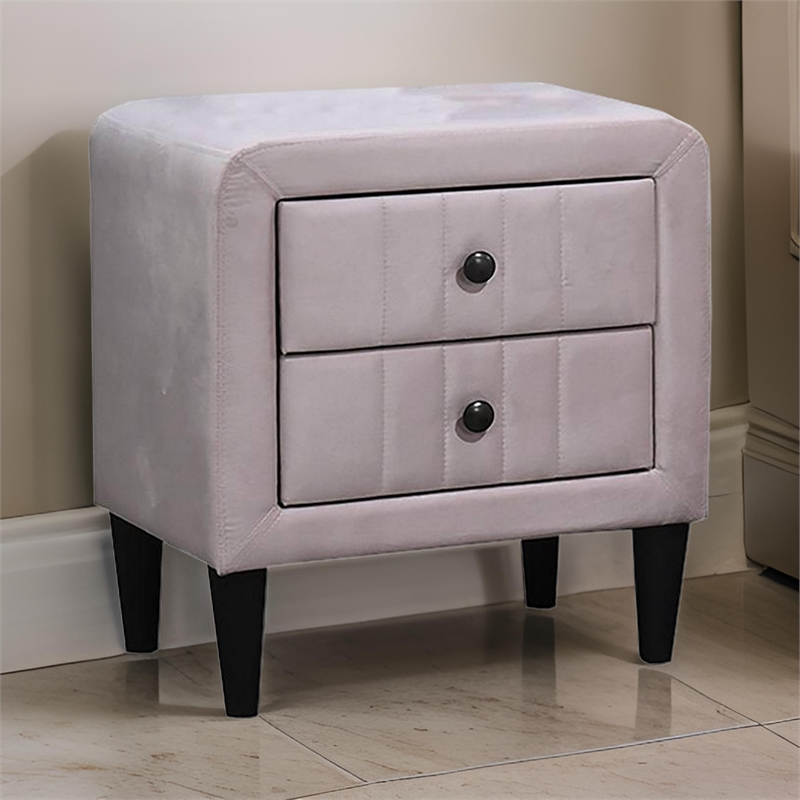 Rheo Nightstand- 2 Drawers- 22 Inch Upholstered in Light Pink Velvet