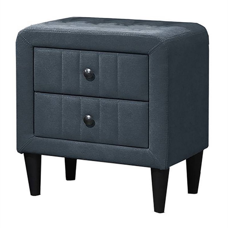 Rheo Nightstand- 2 Drawers- 22 Inch Upholstered in Charcoal Gray Linen