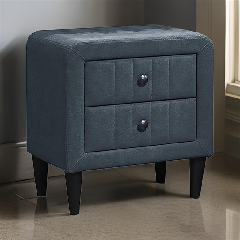 Rheo Nightstand- 2 Drawers- 22 Inch Upholstered in Charcoal Gray Linen