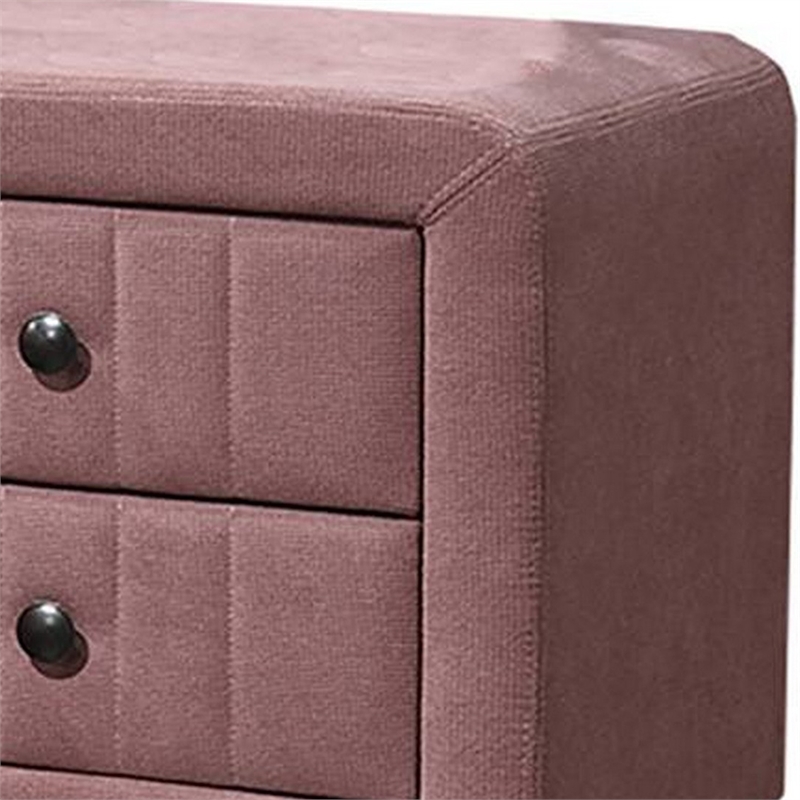 Rheo Nightstand- 2 Drawer- 22 Inch Blush Pink Brushed Linen Upholstery