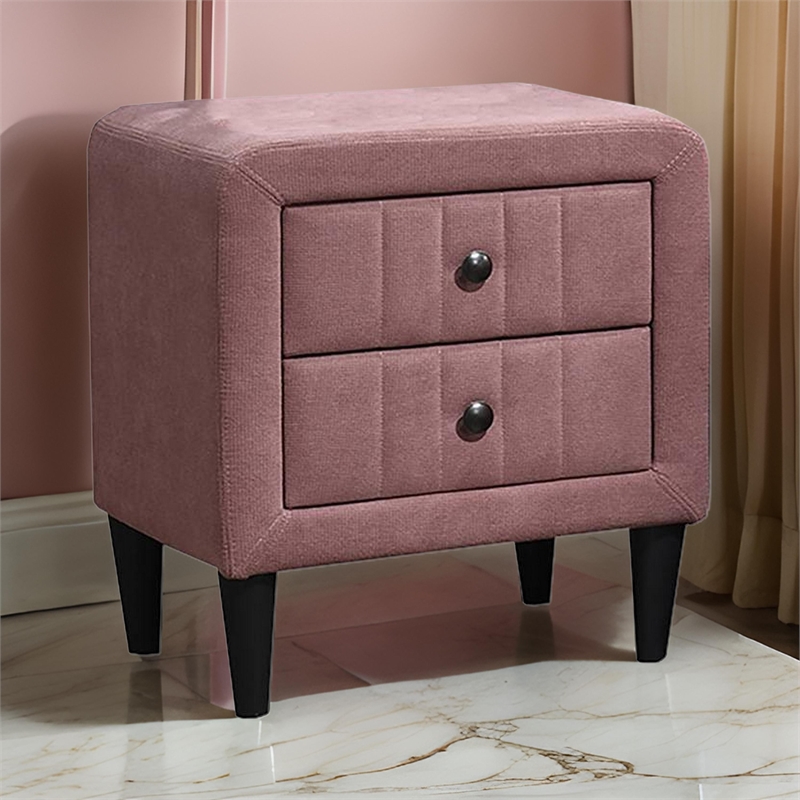 Rheo Nightstand- 2 Drawer- 22 Inch Blush Pink Brushed Linen Upholstery