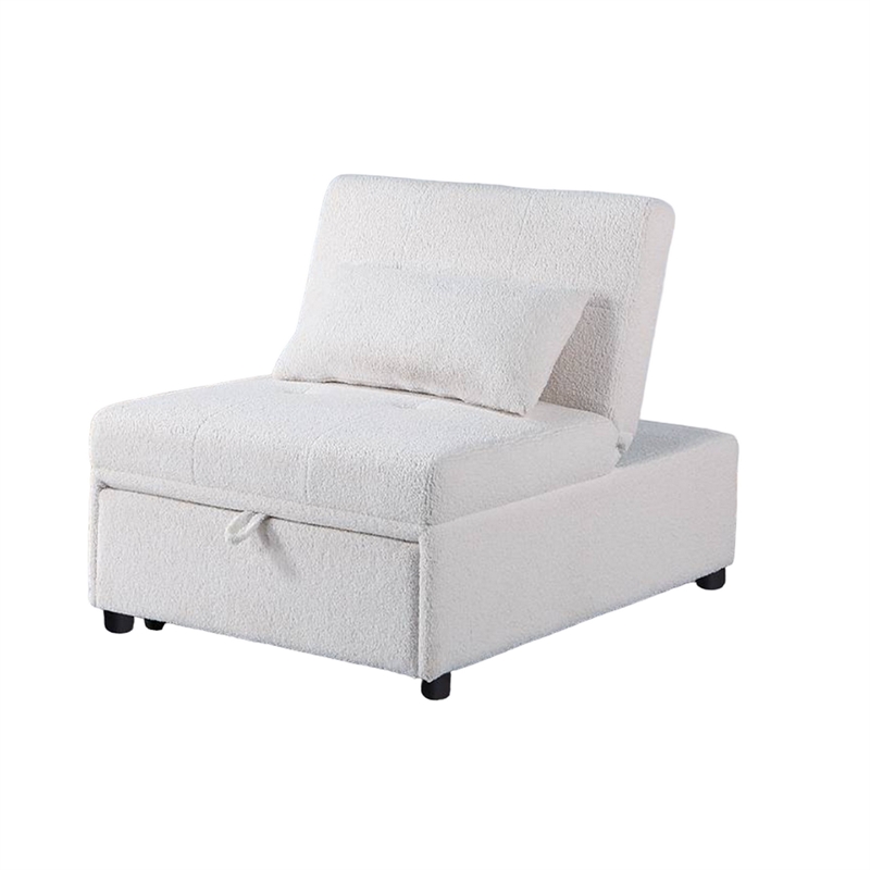 Jiya Convertible Sofa Chair to Single Bed- White Fabric- 76 Inch