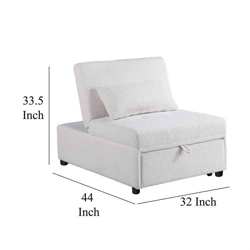 Jiya Convertible Sofa Chair to Single Bed- White Fabric- 76 Inch