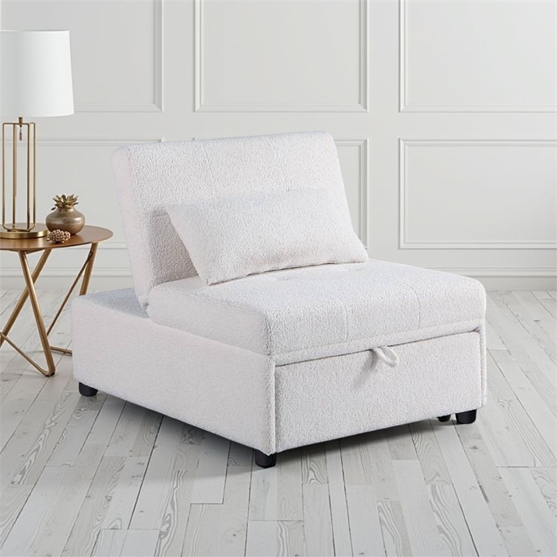 Jiya Convertible Sofa Chair to Single Bed- White Fabric- 76 Inch