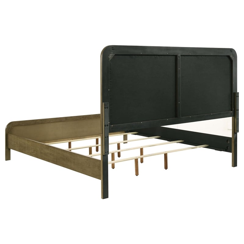 Deon Queen Bed- Vertical Channel Tufted Beige Boucle Upholstery- Brown