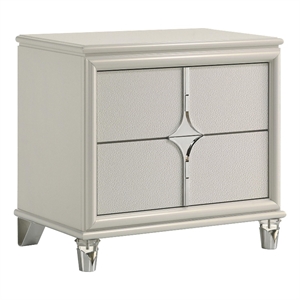 Ory Nightstand w 2 Drawers- Chrome Star Handle- Pearl Ivory Wood