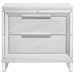 Mory Nightstand- 2 Drawers- Embossed Herringbone Pattern White- Chrome