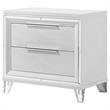 Mory Nightstand- 2 Drawers- Embossed Herringbone Pattern White- Chrome