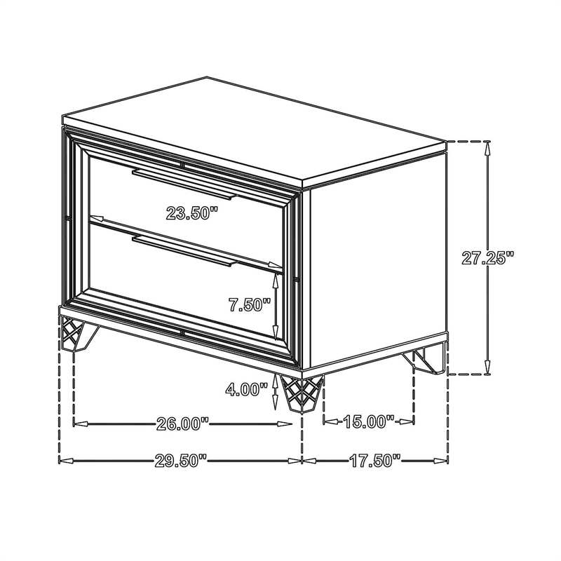 Mory Nightstand- 2 Drawers- Embossed Herringbone Pattern White- Chrome