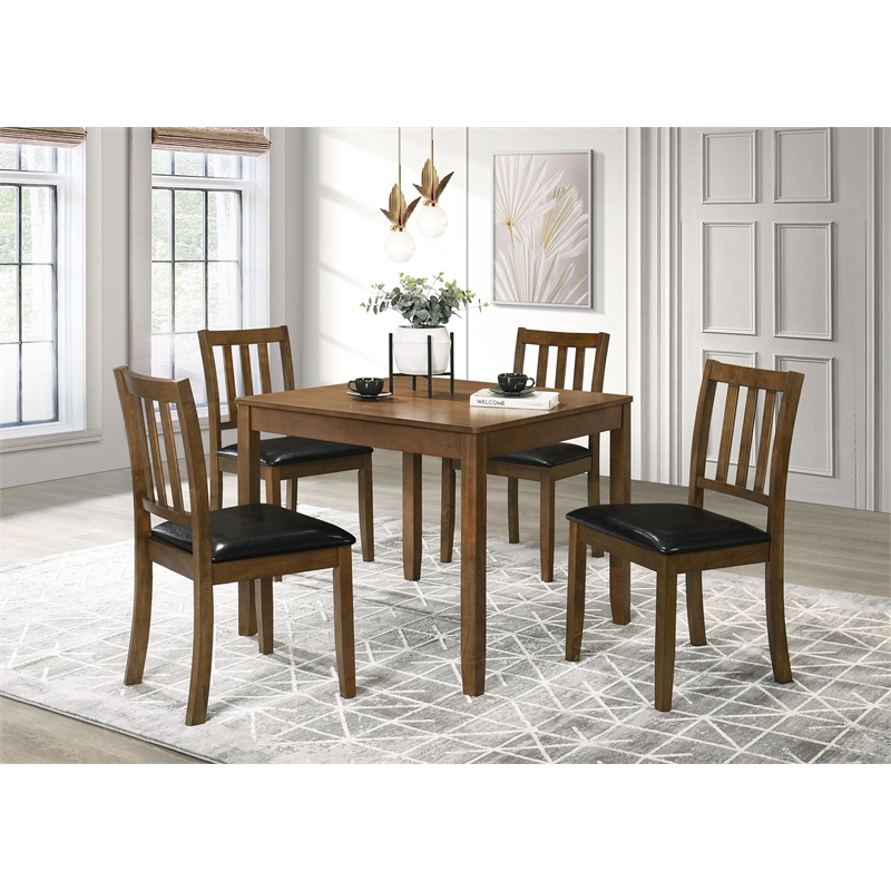 Panos 5pc Dining Table Set with 4 Chairs- Brown- Black Faux Leather