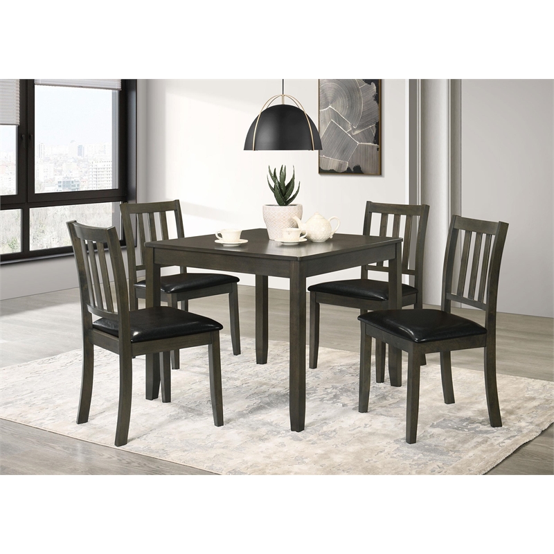 Panos 5pc Dining Table Set with 4 Chairs- Gray- Black Faux Leather