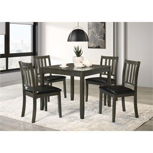 Panos 5pc Dining Table Set with 4 Chairs- Gray- Black Faux Leather