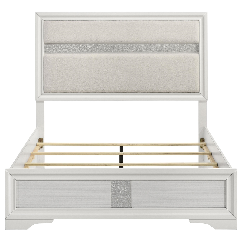 Vino Queen Size Bed- Panel Headboard White Upholstery- Glitter Stripe