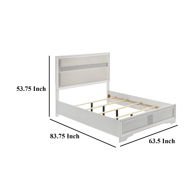 Vino Queen Size Bed- Panel Headboard White Upholstery- Glitter Stripe