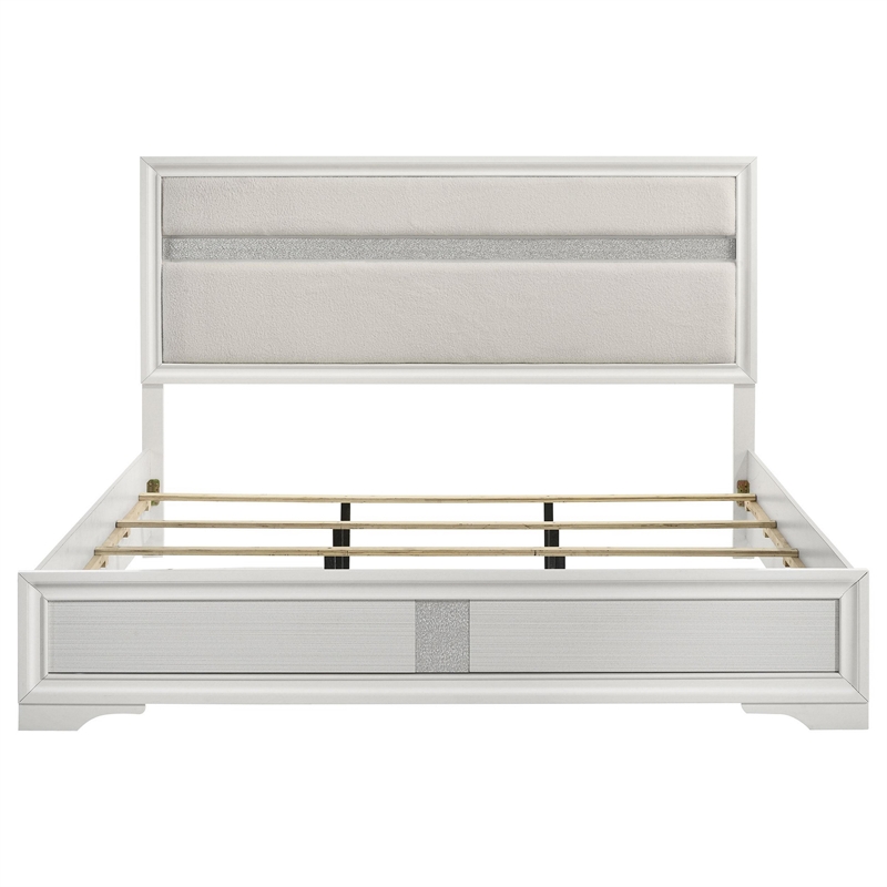 Vino King Size Bed- Panel Headboard- White Upholstery- Glitter Stripes