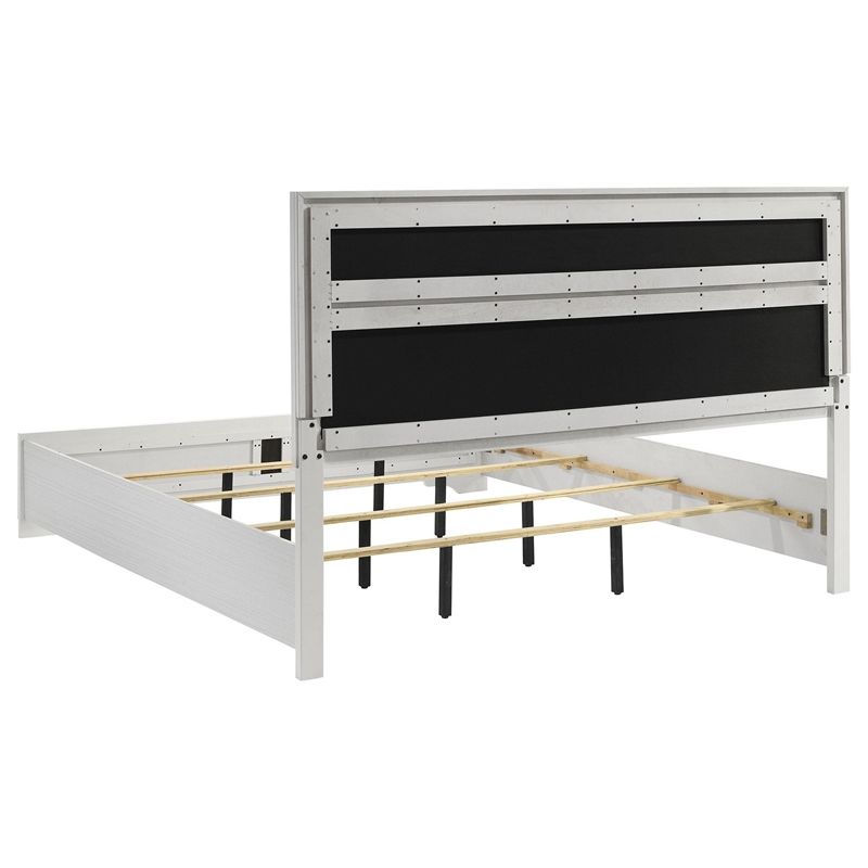 Vino King Size Bed- Panel Headboard- White Upholstery- Glitter Stripes