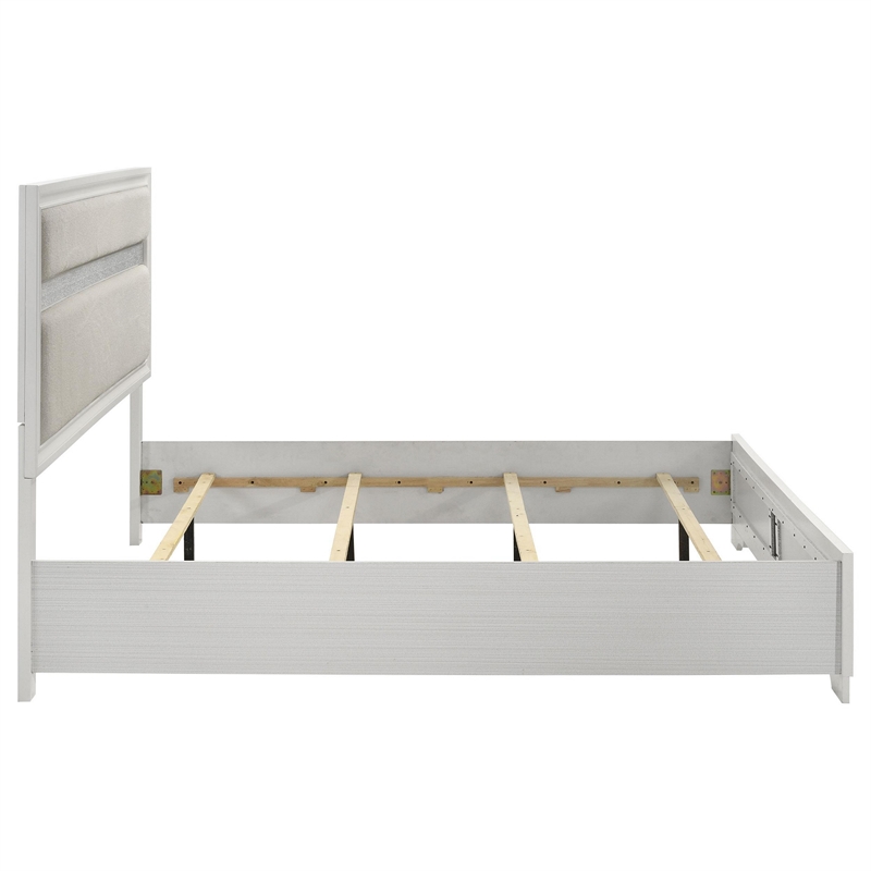 Vino King Size Bed- Panel Headboard- White Upholstery- Glitter Stripes