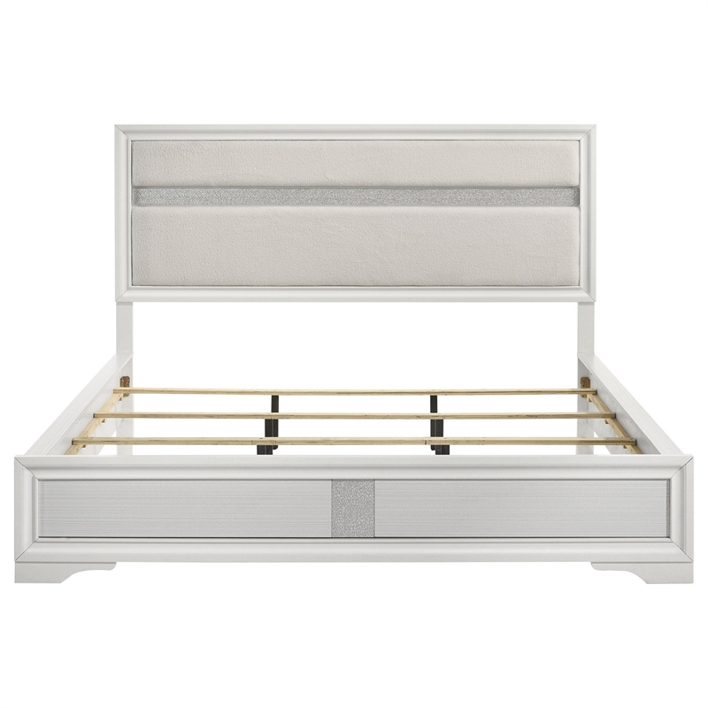 Vino California King Size Bed- Panel White Upholstery- Glitter Stripe