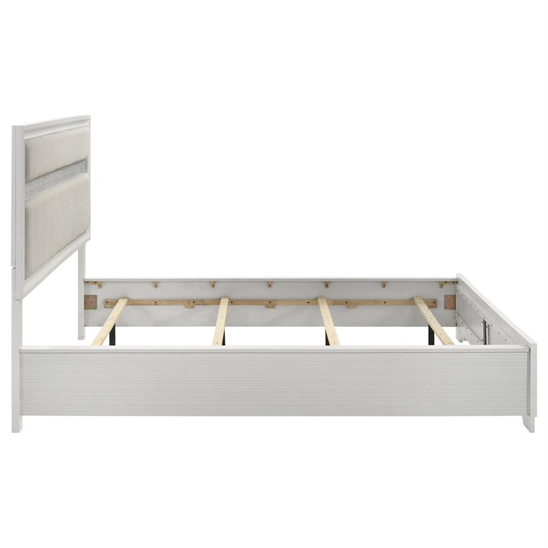Vino California King Size Bed- Panel White Upholstery- Glitter Stripe