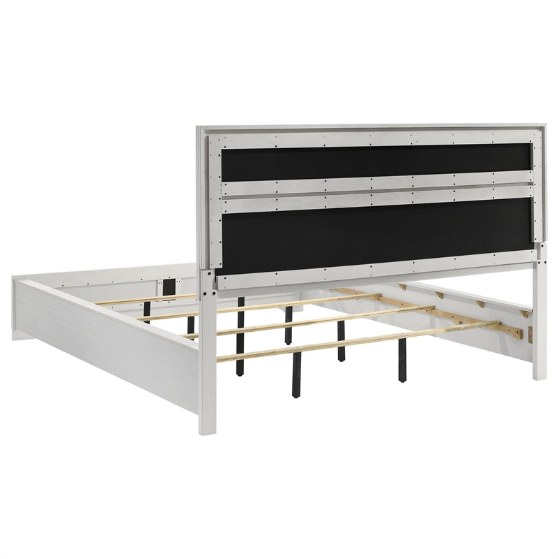 Vino California King Size Bed- Panel White Upholstery- Glitter Stripe